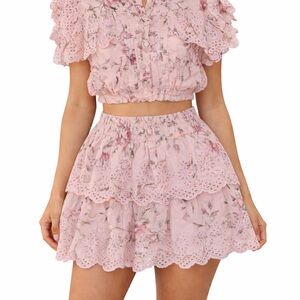 Love Shack Fancy Pink Floral Kids Skirt Set